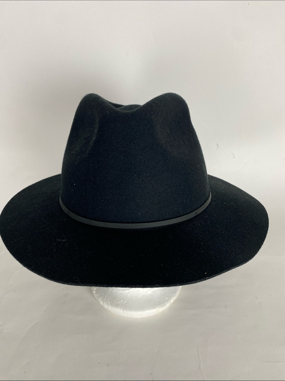Brixton 100% Wool Black Fedora Hat Black Leather Band Size Medium 7 1/4